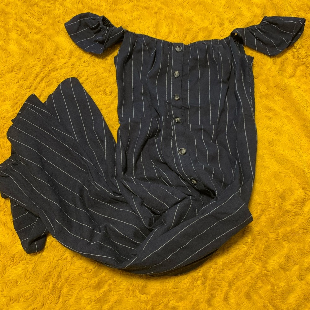 Striped butterfly sleeve midi dress